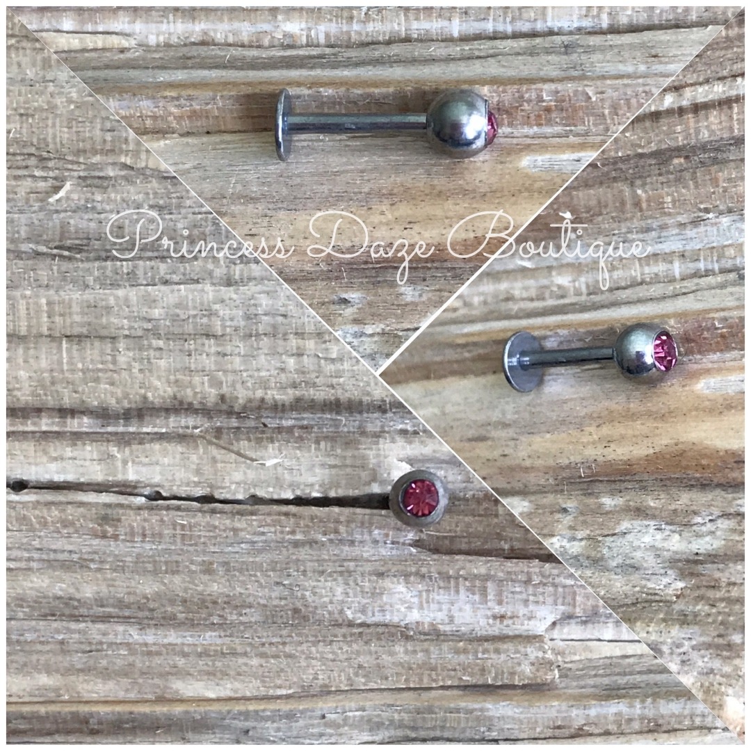 Silver Labret Stud Pink Gemstone Monroe Lip Tragus Piercing